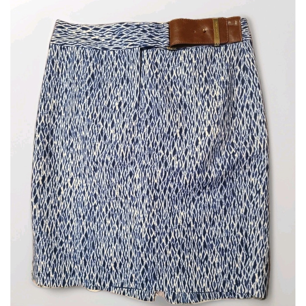 Michael Kors Blue Printed Faux Belt Pencil Skirt Sz 2‎